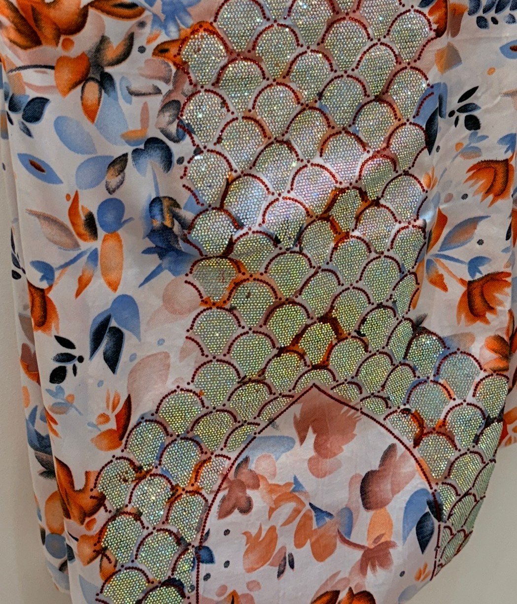Indonesian Silk Embroidered Mukhawwar – Sparkly Shell Orange