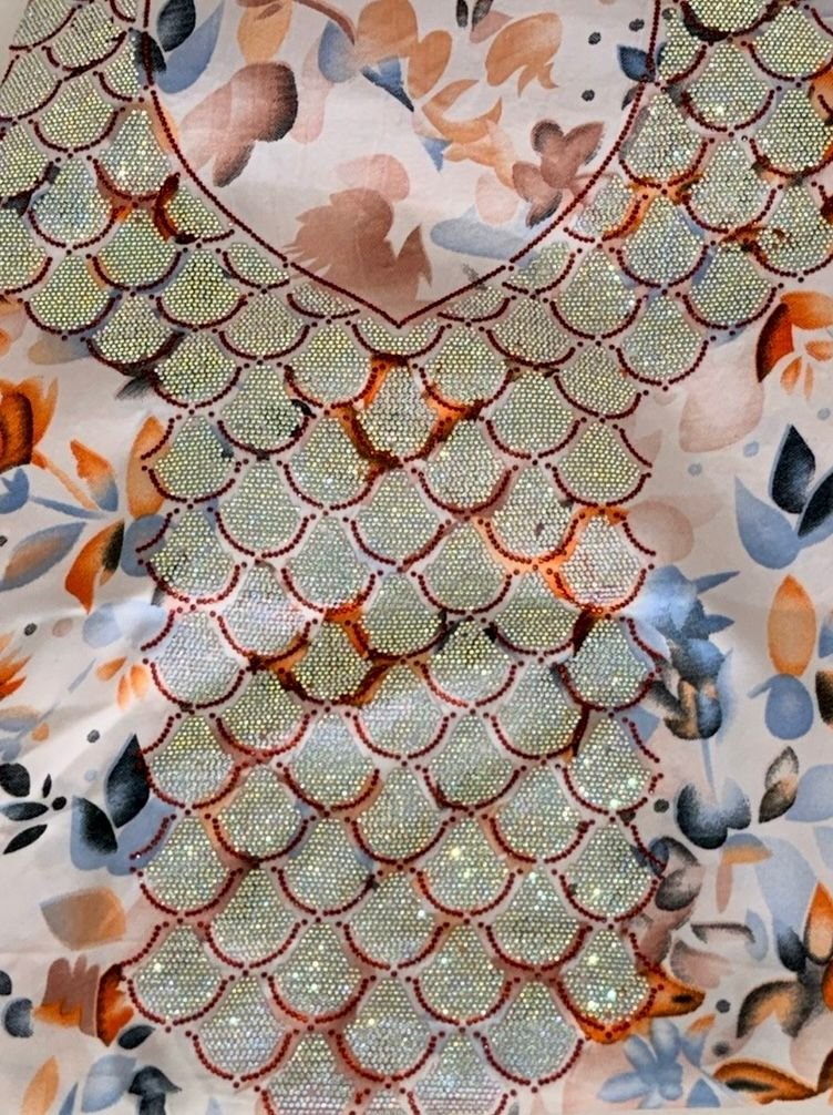 Indonesian Silk Embroidered Mukhawwar – Sparkly Shell Orange