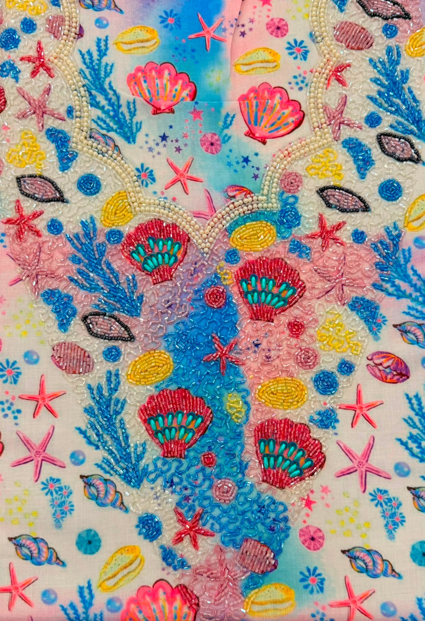 Kashmiri Cotton Embroidered Couture Jalabiya - little mermaid