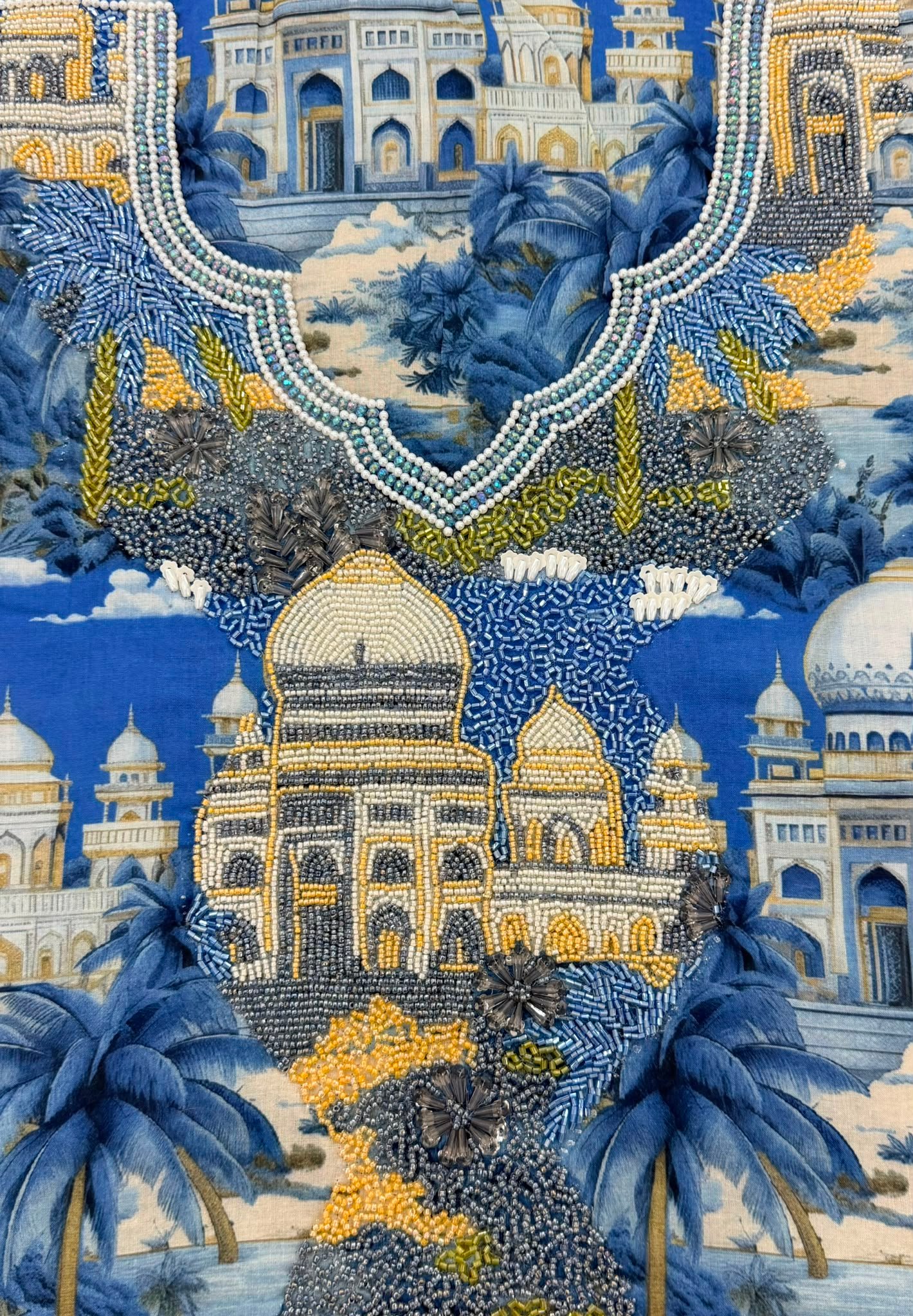 Kashmiri Cotton Embroidered Couture Jalabiya – 1001 Nights Blue